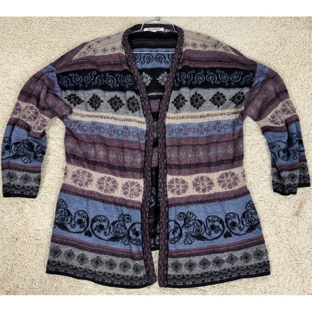 NorthStyle Alpaca‎ Blend Open Front Cardigan Sweater Size 1X Nordic Fair Isle